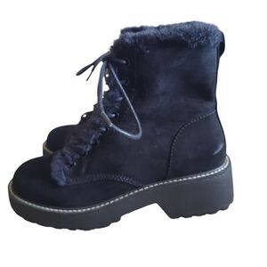Madden Girl Carra Combat Boots Faux Suede Fur Lined Side Zip Boots